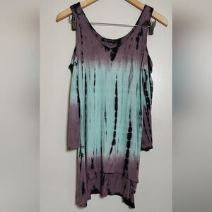 Urban X Tie-Dye Open Shoulder Longline High Low Tunic